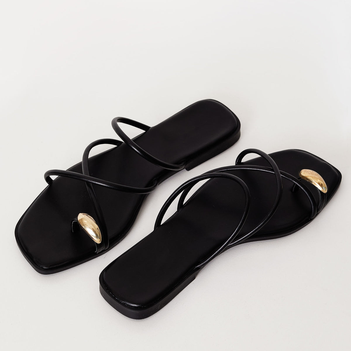 Harriette Black Strappy Gold Toe Sandals by Priceless
