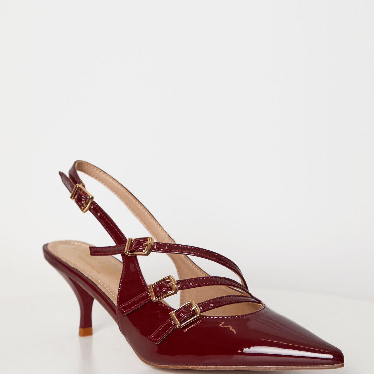 Shirley Cherry Red Patent Kitten Heels by Priceless