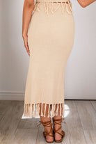 Natural Tassle Detail Midi Skirt