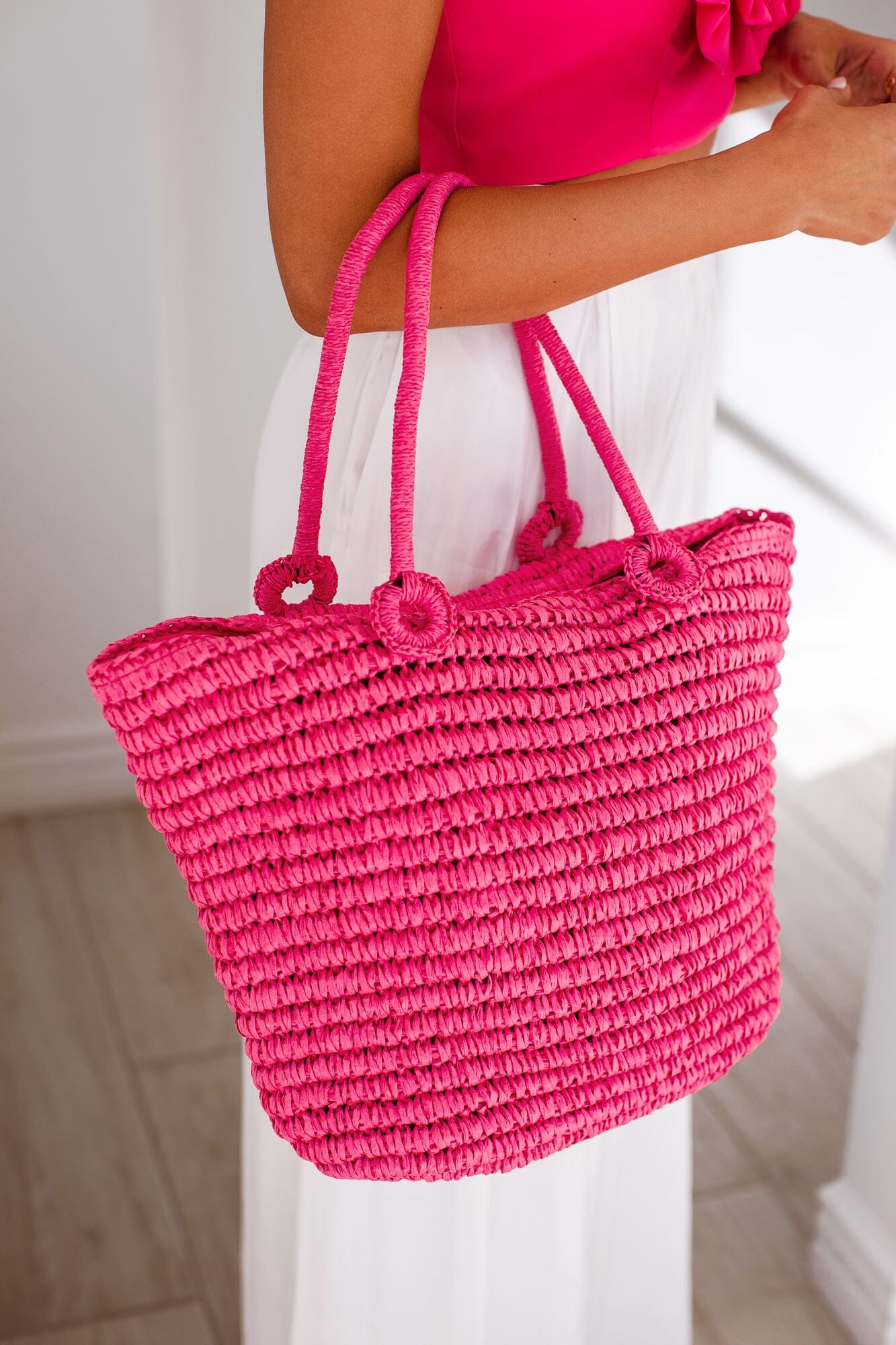 Hot Pink Straw Tote