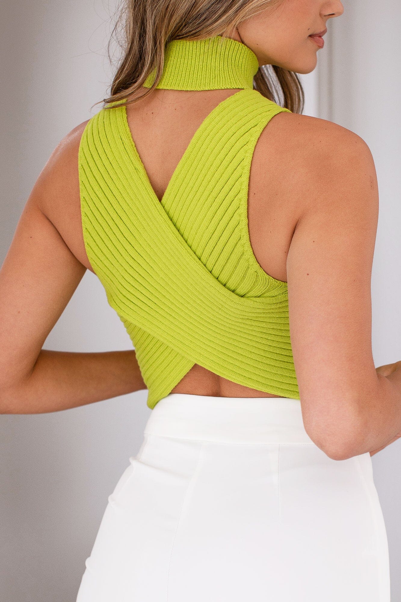 Apple Green Crossback Turtleneck Top