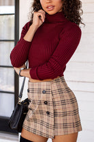 Burgundy Ribbed Crop Turtleneck Top