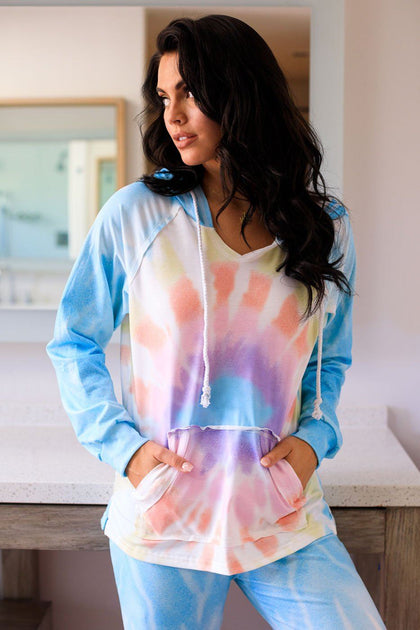 pastel tie dye sweatshirt and sweatpants set