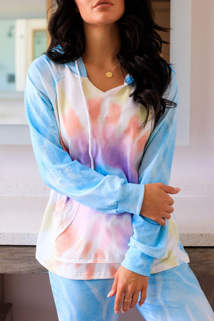 pastel tie dye sweatshirt and sweatpants set