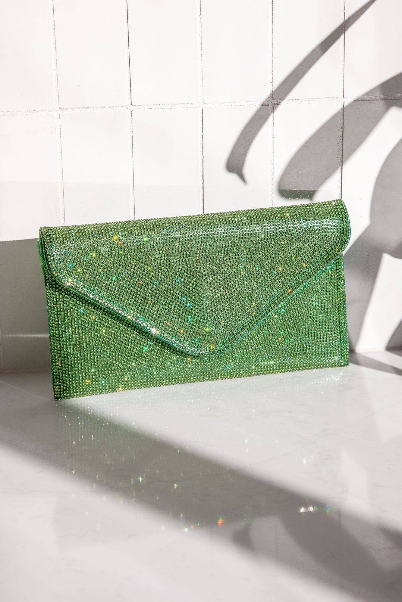 Green Rhinestone Envelope Purse