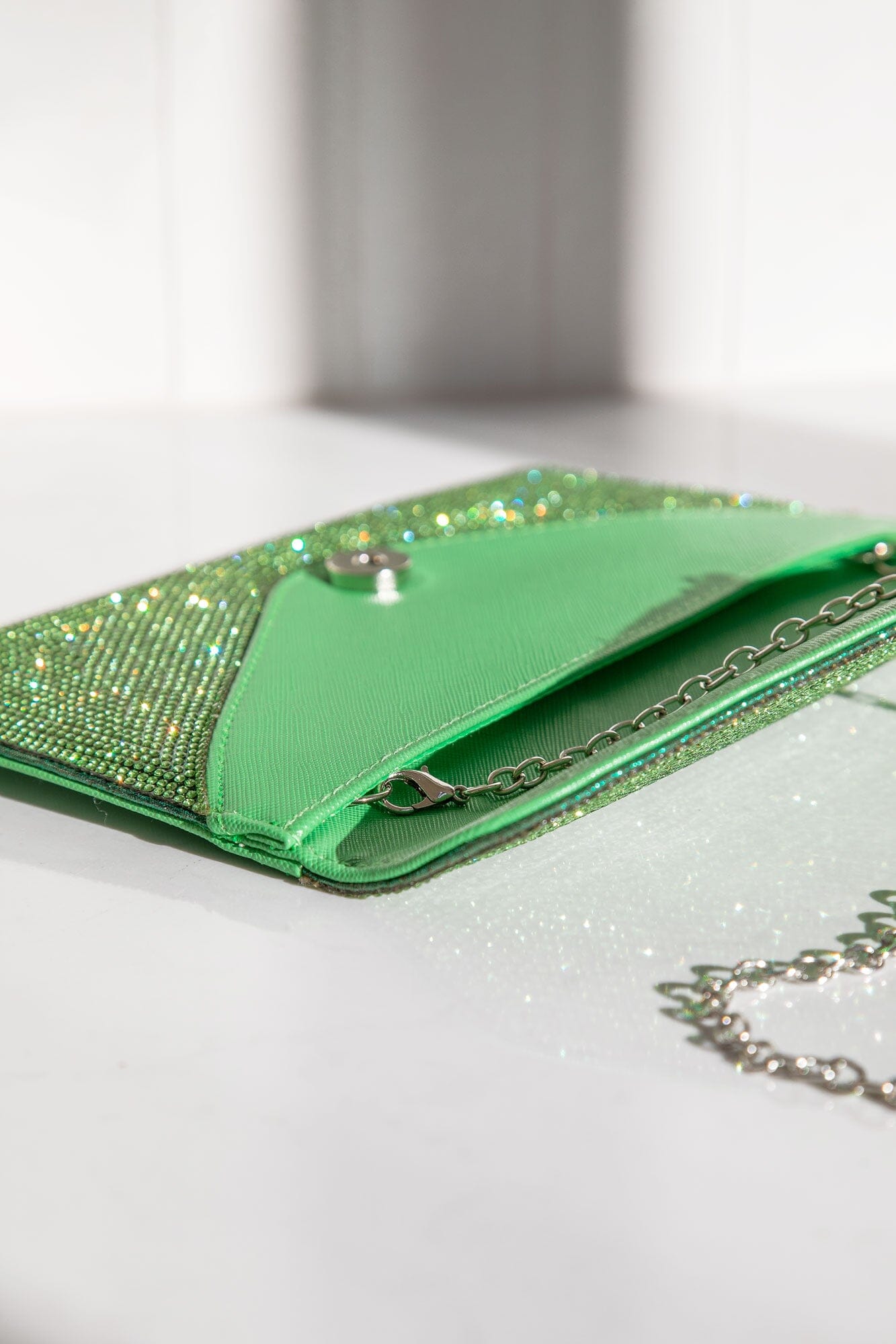Green Rhinestone Envelope Purse