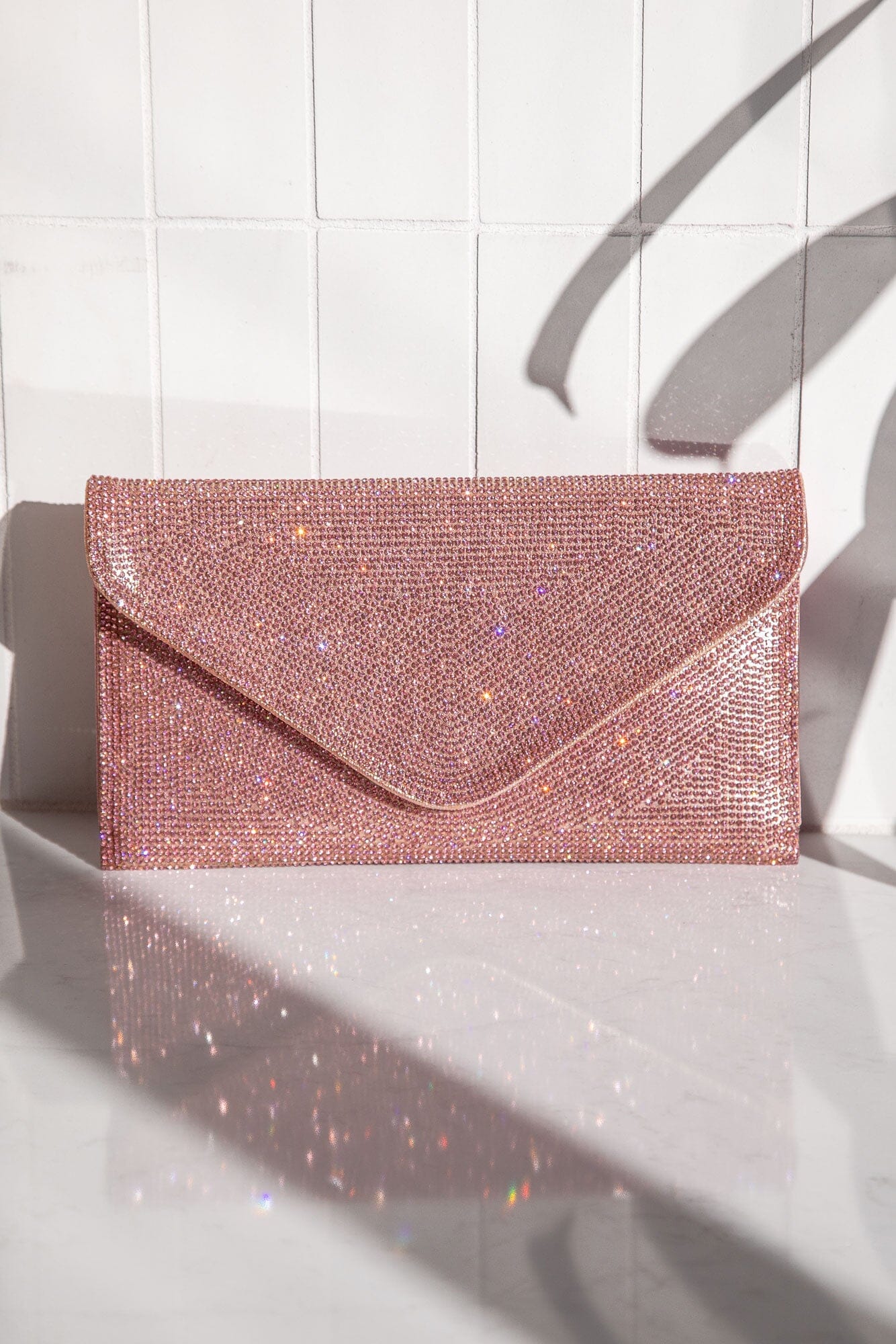 Pink Rhinestone Envelope Purse