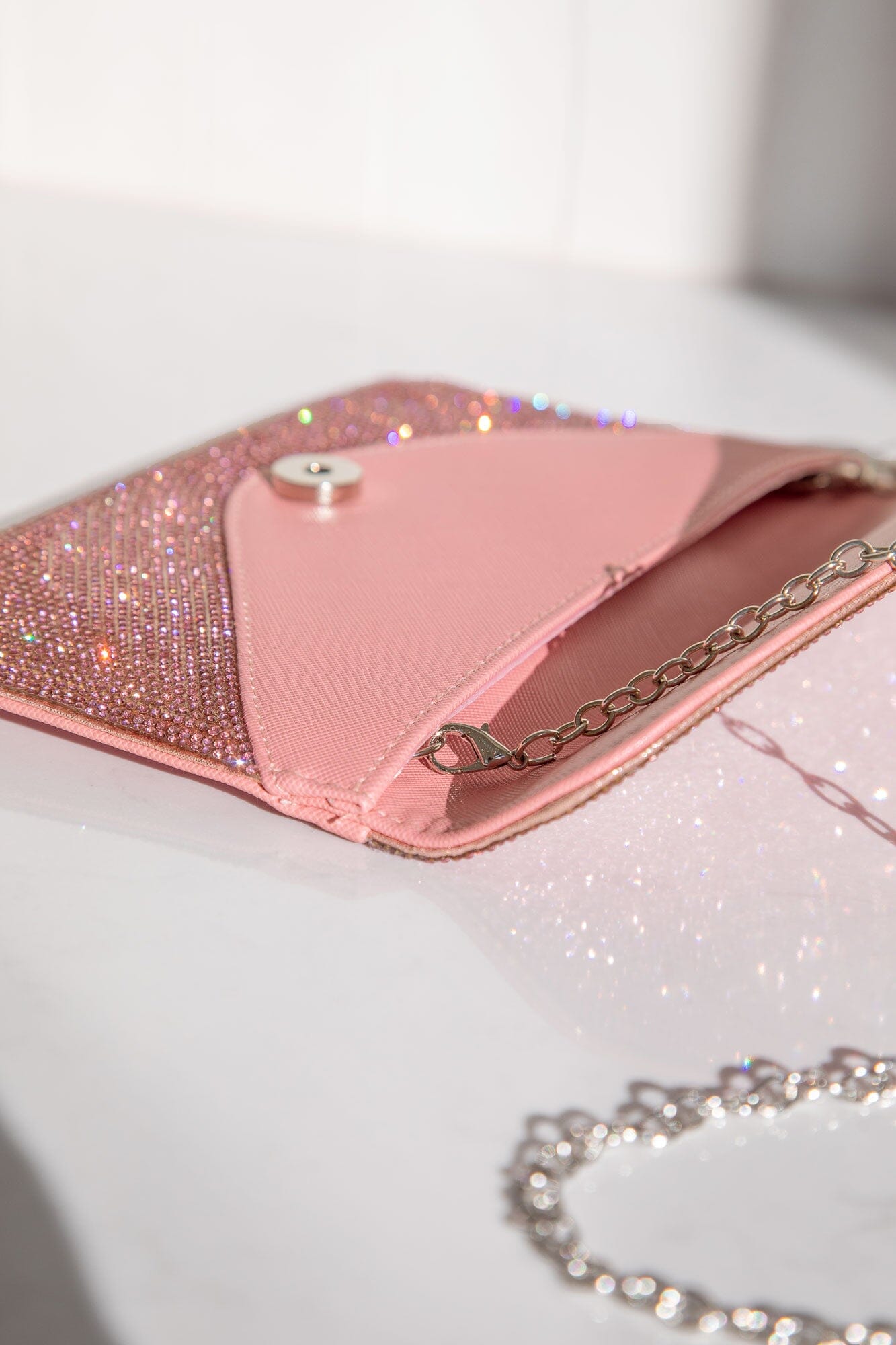 Pink Rhinestone Envelope Purse