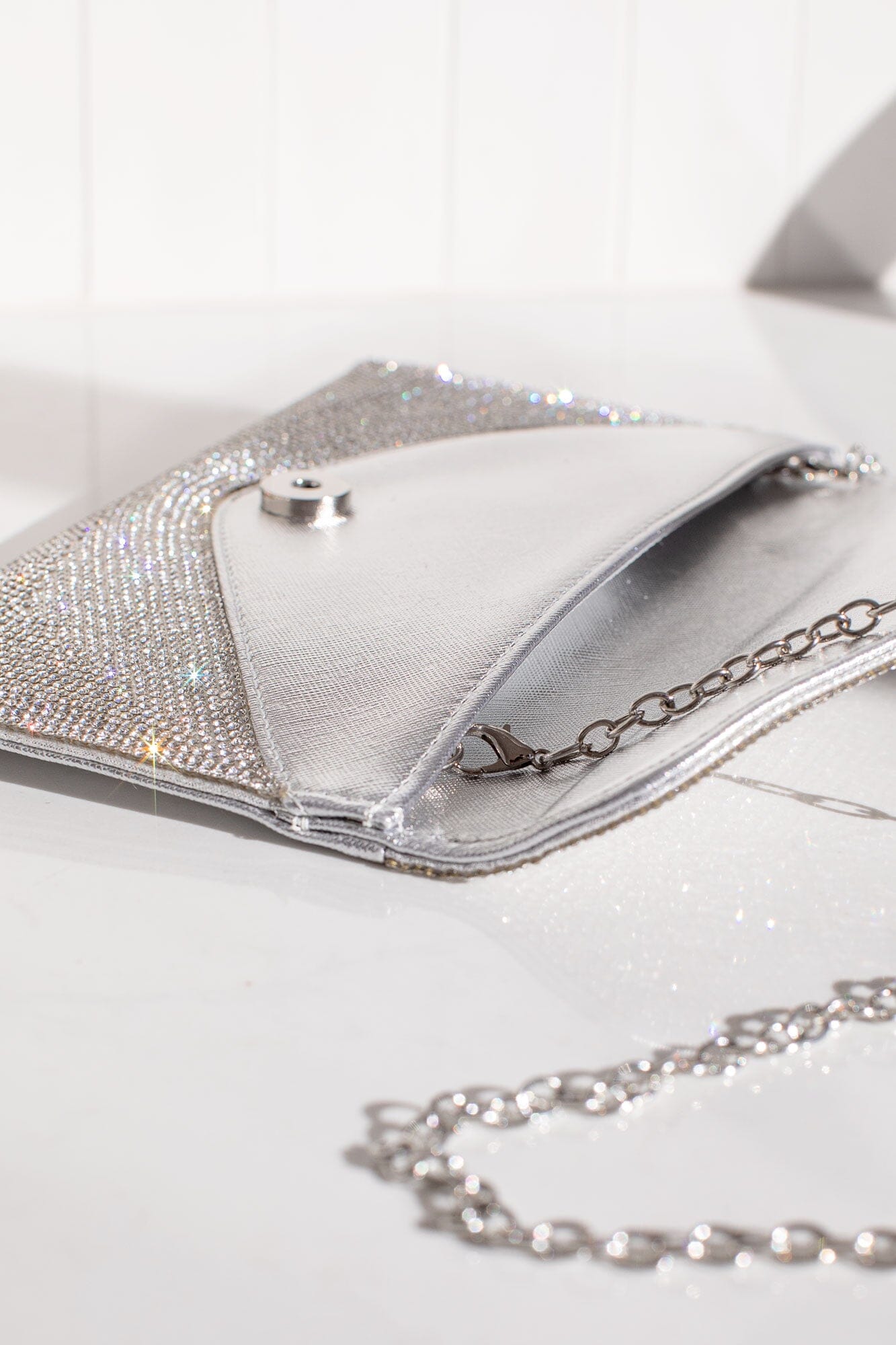 Silver Rhinestone Envelope Purse