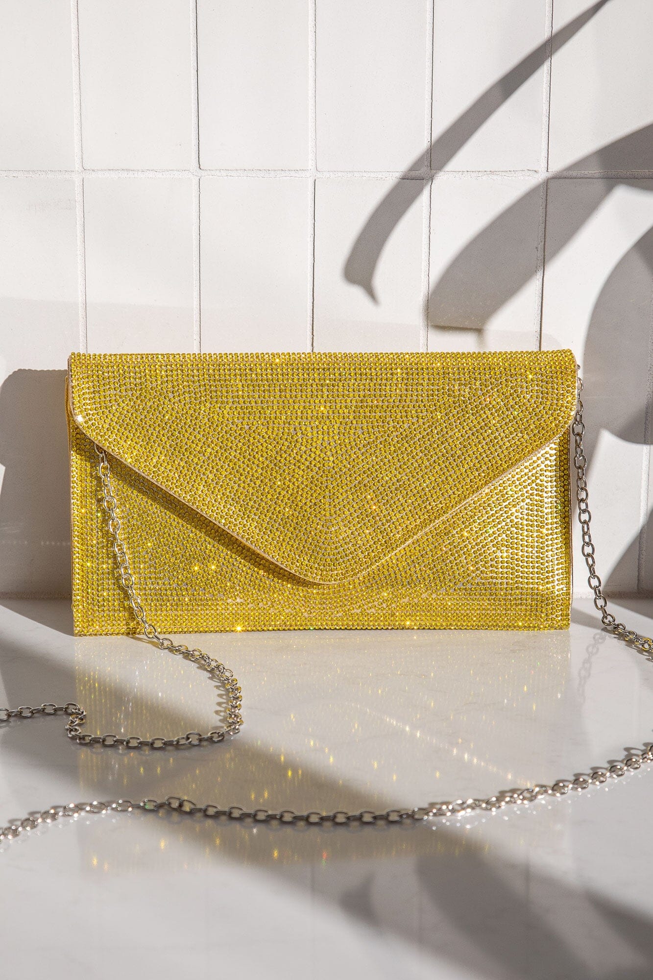 Yellow Rhinestone Envelope Purse