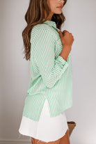 Green Striped Button Down Top