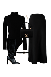 Vanisa Black Satin Slit Skirt