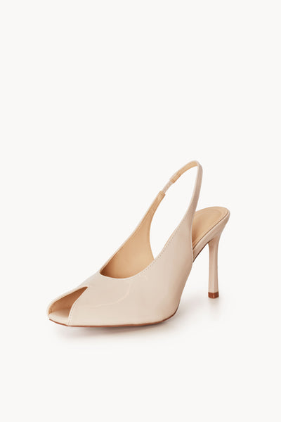 Contessa Ivory Patent Peep Toe Slingback Heels by Priceless
