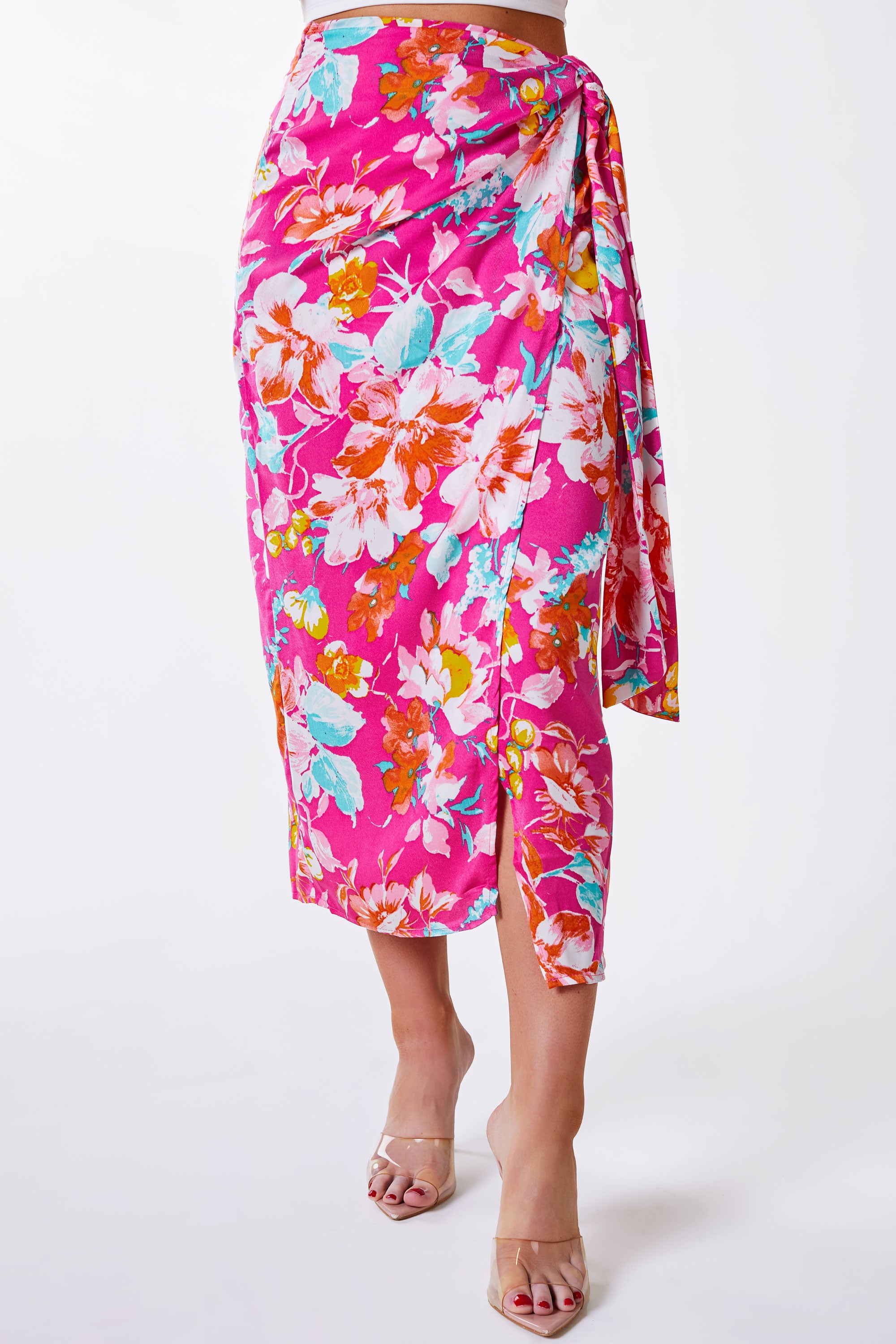 Labelrail x Collyer Twins sarong wrap maxi skirt in ditsy print pink