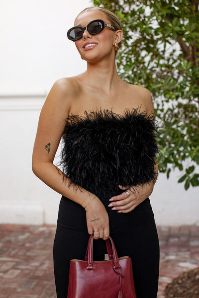 Hannah Black Feather Tube Top