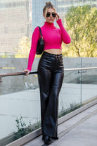 Fuchsia Ribbed Crop Turtleneck Top