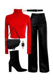 Hazy Red Ribbed Crop Turtleneck Top