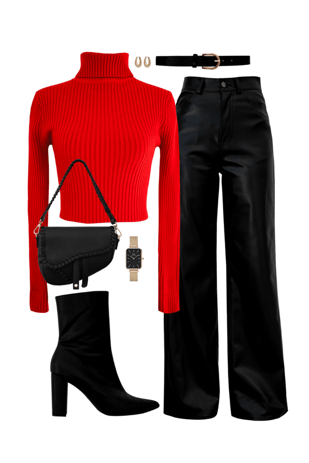 Hazy Red Ribbed Crop Turtleneck Top