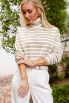 White & Taupe Crop Turtleneck Sweater