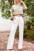 White & Taupe Crop Turtleneck Sweater