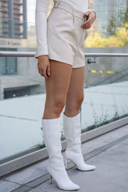 Cream Vegan Leather Shorts