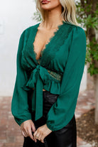 Hunter Green Tie Front Crop Top
