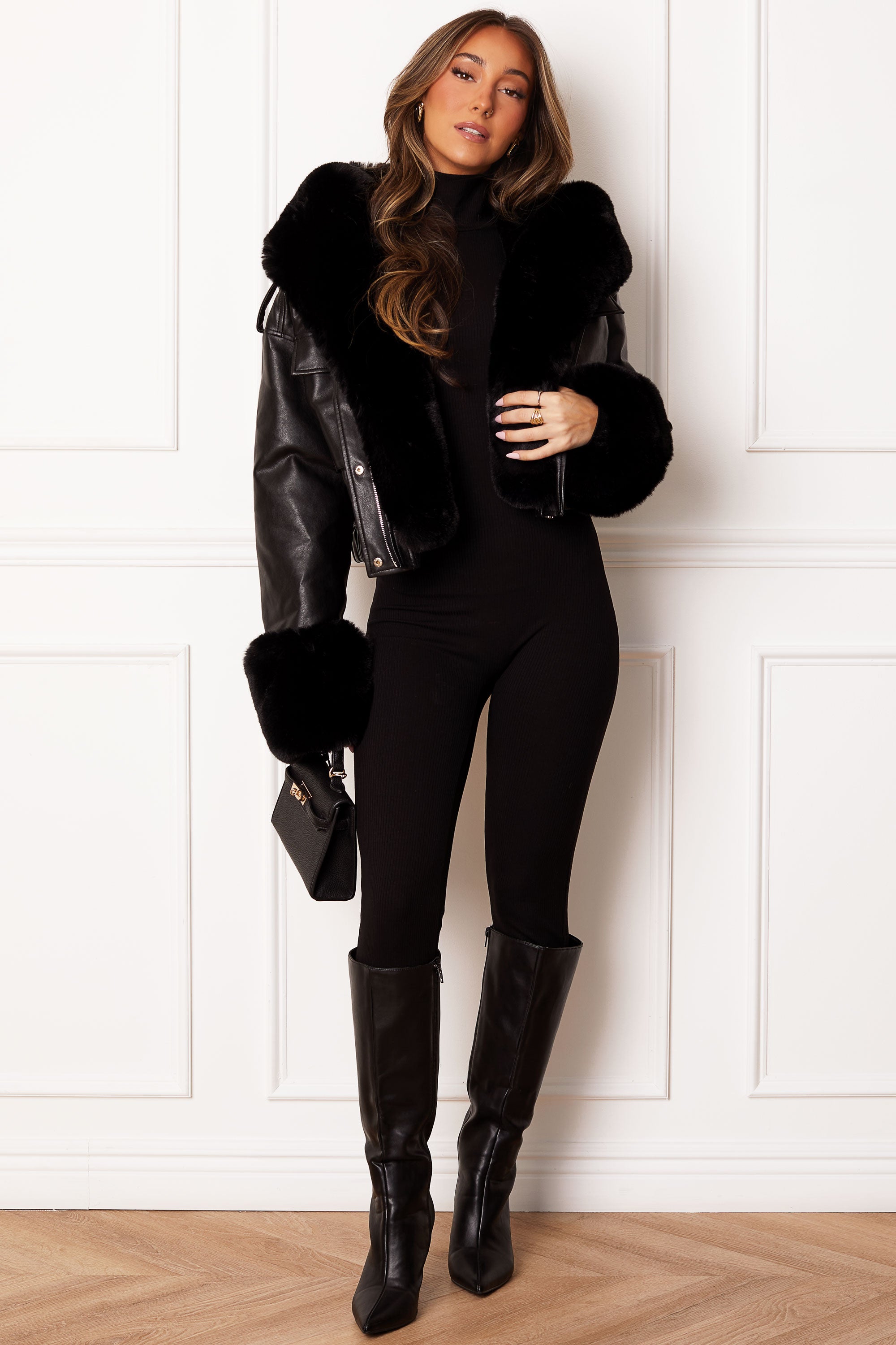 Olivia Black Faux Fur Coat by Priceless
