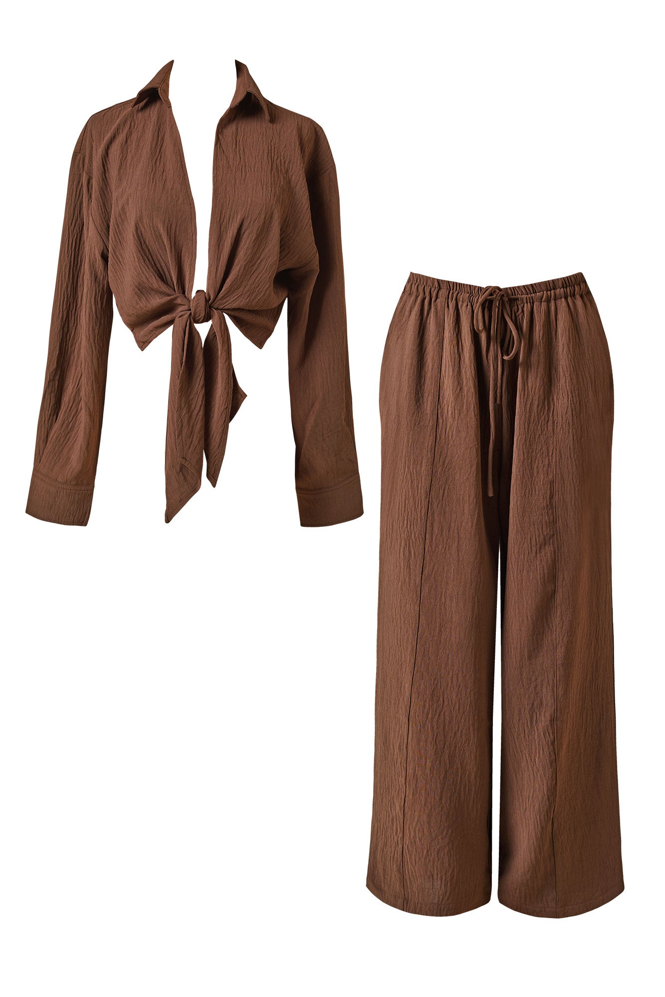 Brown Tie Top and Pants Set