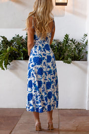 Blue Floral Slit Dress