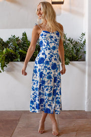 Santorini Blue Floral Slit Dress