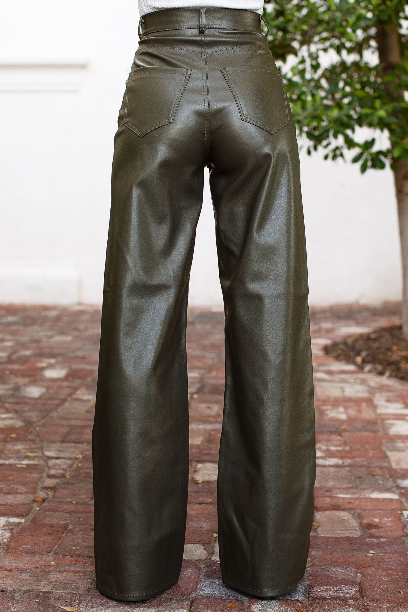 Olive Vegan Leather Flare Pants
