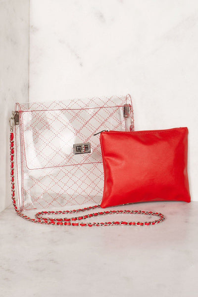 Quilted Red Transparent Cross Body Bag