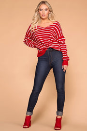 Carol Red Stripe Twist Back Sweater | Shop Priceless