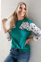 Teal White Leopard Sweater Top