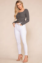 Optimistic Charcoal Button Long Sleeve Crop Top | Hearts & Hips