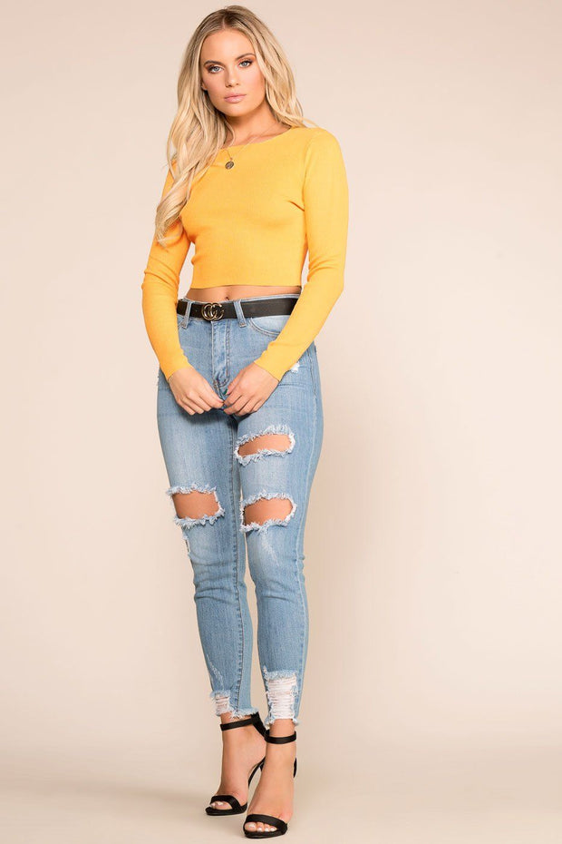 Priceless | Mustard | Long Sleeve | Crop Top | Womens