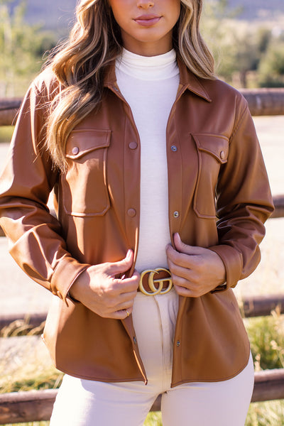 Brown Vegan Leather Shacket