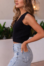 Black Cable Knit Sweater Vest Top
