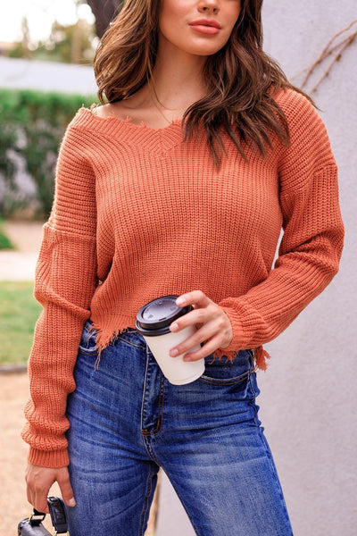 Salmon Distressed Knit Sweater