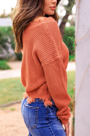 Salmon Distressed Knit Sweater