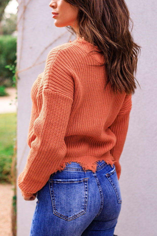 Salmon Distressed Knit Sweater