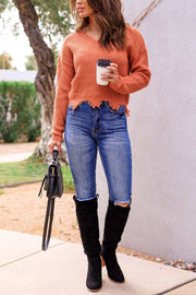 Salmon Distressed Knit Sweater