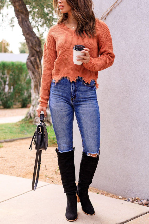 Salmon Distressed Knit Sweater