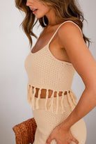 Natural Tassel Detail Crop Top