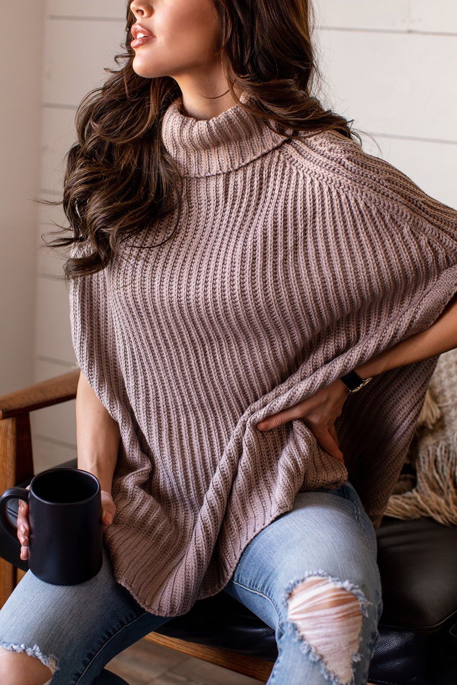 Taupe Knit Turtleneck Top