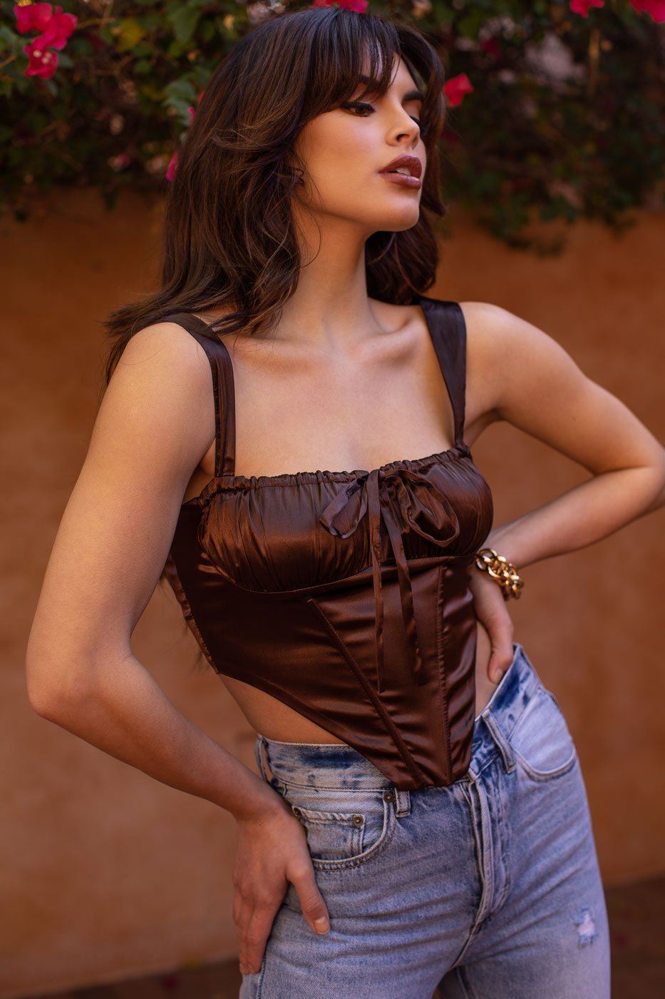 Chocolate Satin Corset Top