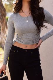 Heather Grey Ruched Long Sleeve Crop Top