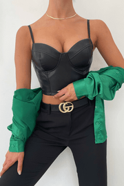 Serenity Black Vegan Leather Bustier Crop Top