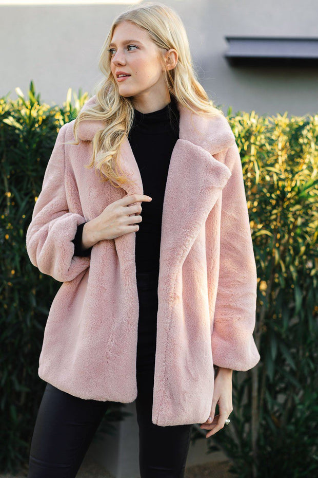 Mauve Plush Faux Fur Coat