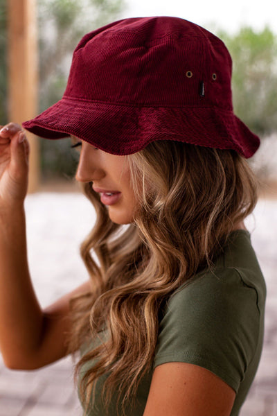 Burgundy Corduroy Bucket Hat